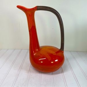 Vintage Mid Century modern Kari deep orange pottery carafe pitcher